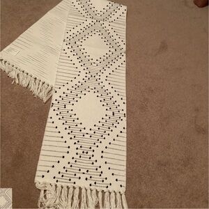 NWOT table woven runner polyester cotton 78” including fringe machine washable